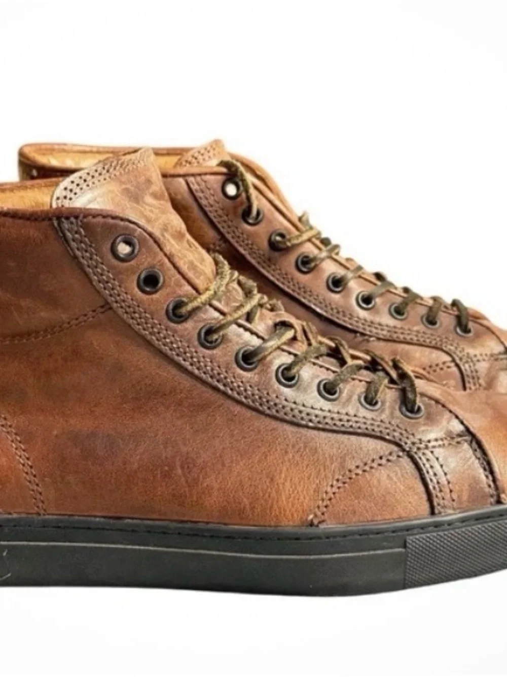 Frye Greene Men’s Brown Leather High Top Sneakers 10.5 Lace-Up Black Sole